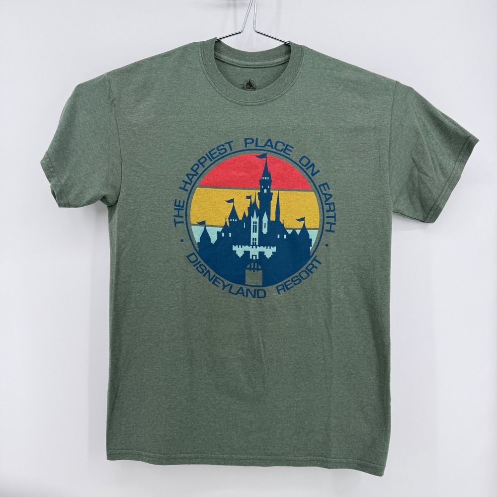Disney T-Shirt Mens M Disneyland Castle Graphic Cotton Poly Green Solid